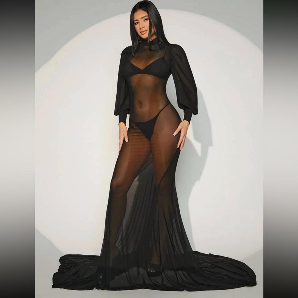 Sheer black gown. sheer dress, long dress, party dress, gown, coverup